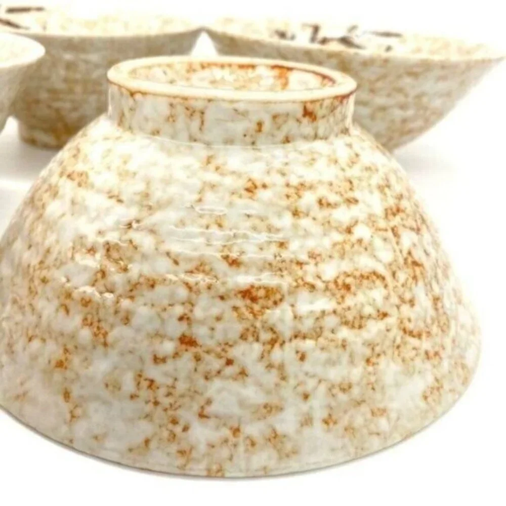 Hand Painted Stoneware Pottery Japan Rice Bowls Set Of 4 Vintage
